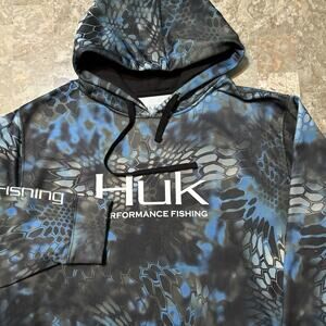 Huk Fishing Hoodie Mens XL Blue Kryptek Camo Fleece Long Sleeve